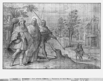 Vida de Cristo, Cristo en el camino a Emaús, estudio preparatorio de cartón de tapiz para la Iglesia Saint-Merri en París, c.1585-90 de Henri Lerambert